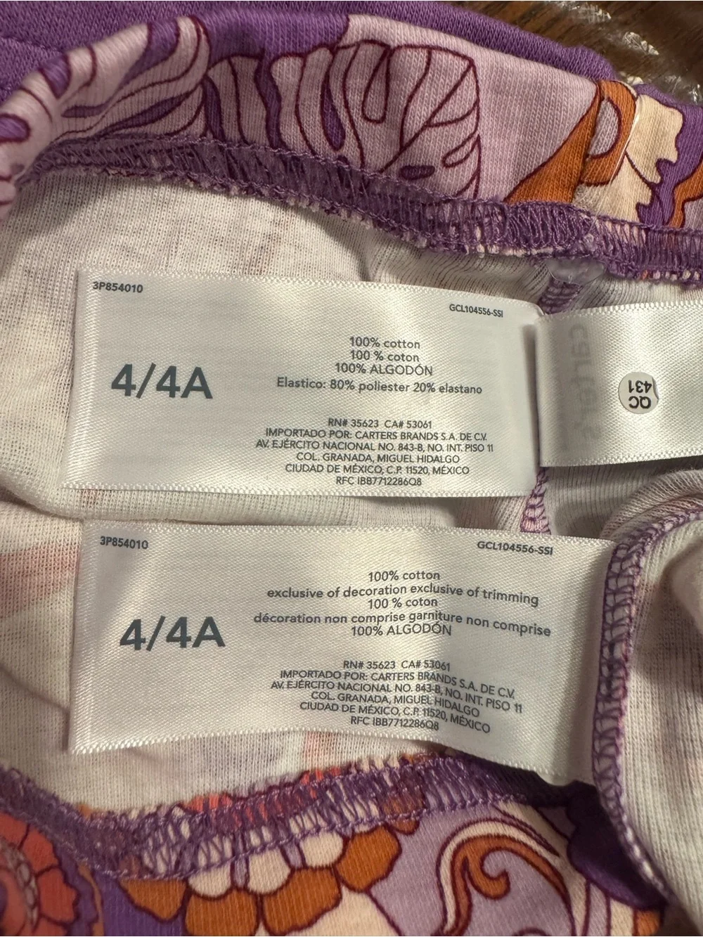Carter's NWT girls Purple & White Unicorn Pajama Set (4 piece) Sz 4/4A